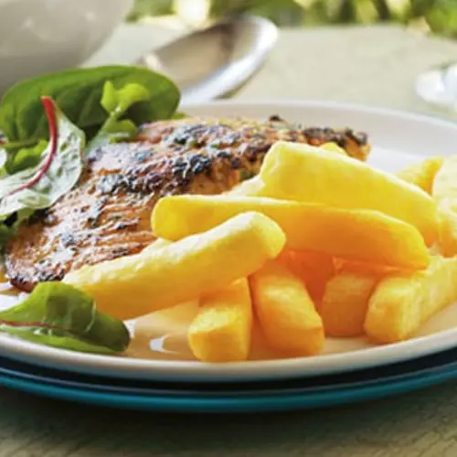 Marinierter Lachs mit Pommes frites