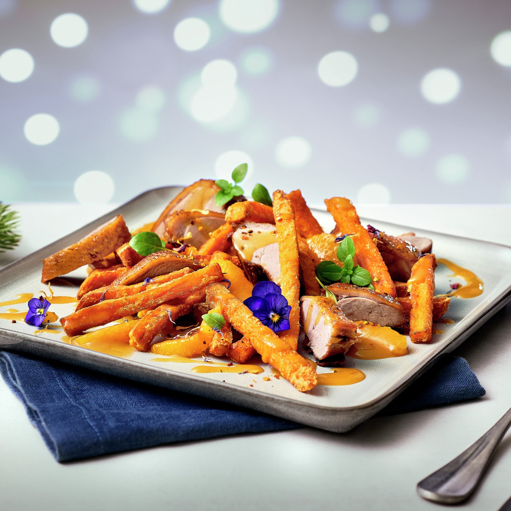 Canard à l'orange et Sweet Potato Fries