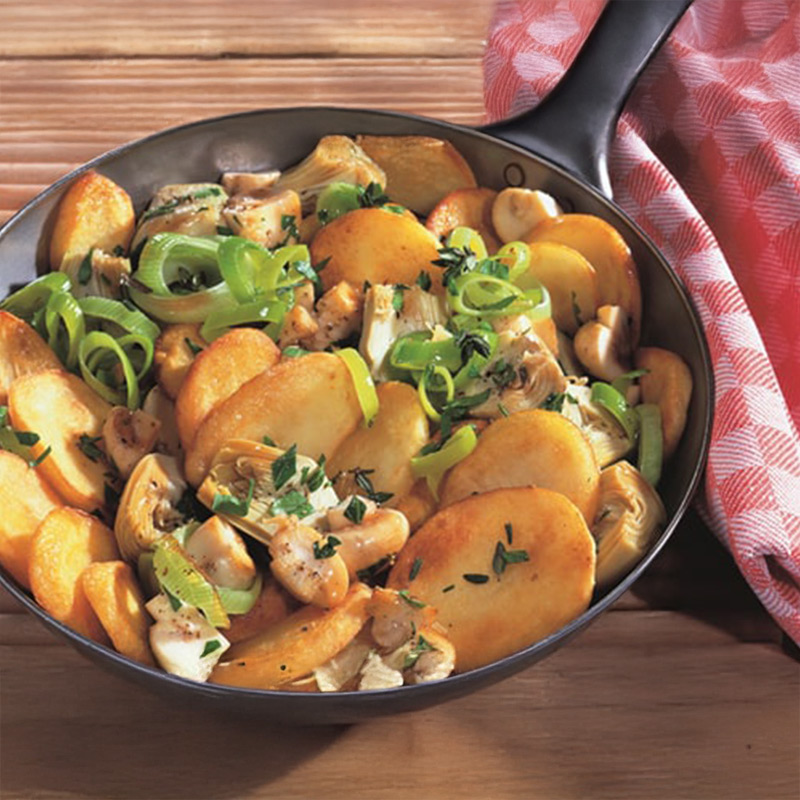 Pommes de terre sautées artichauts champignons
