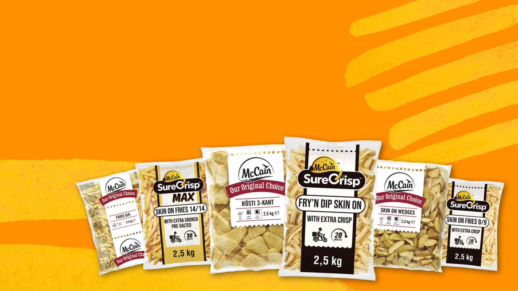 Gedekte tafel met op de voorgrond een mandje met SureCrisp Max friet