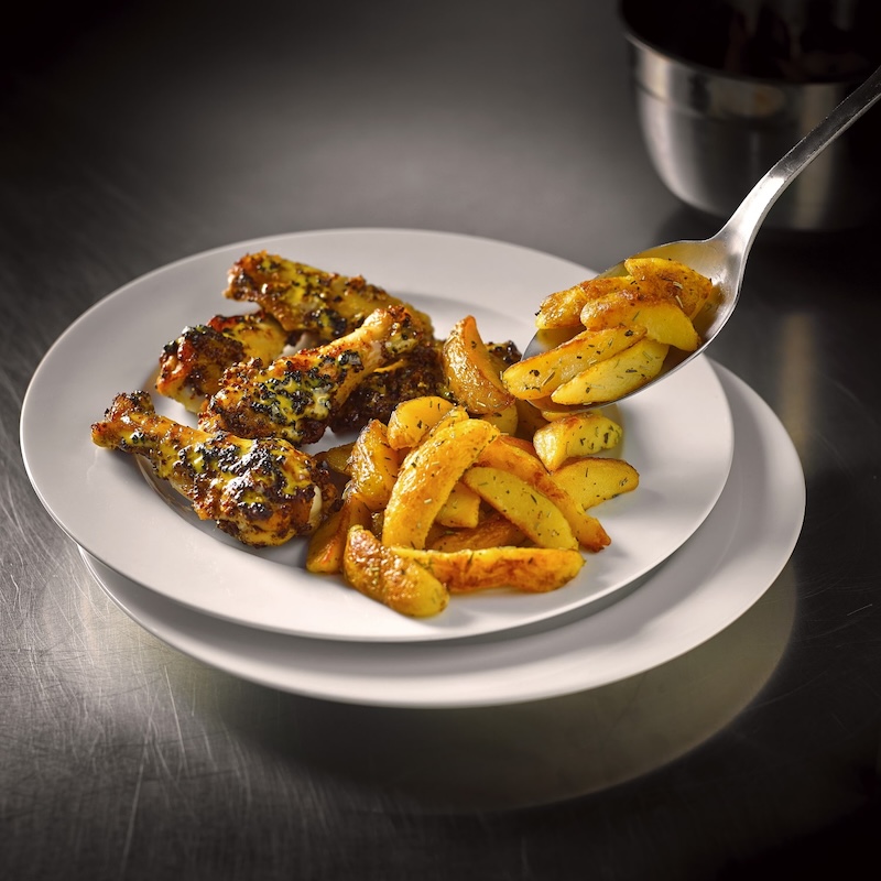 Poulet rôti moutarde aux Wedges thym et origan